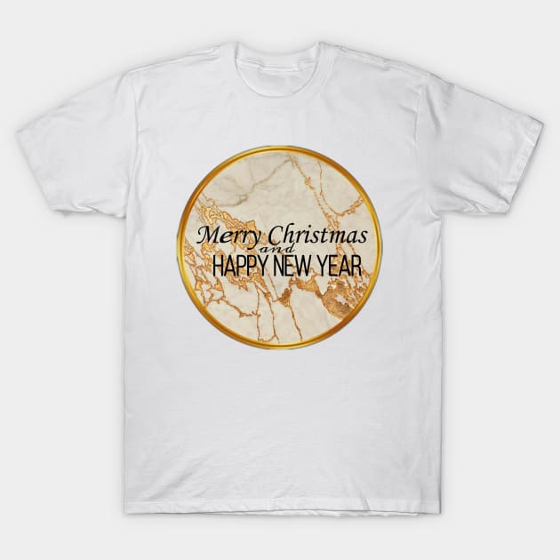 Merry Christmas and Happy New Year golden elegant design T-Shirt by AGRHouse